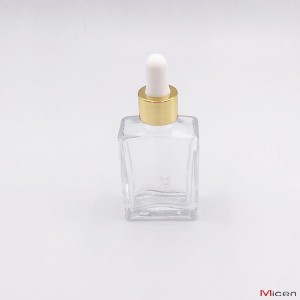 30 ml kvadratinis skaidraus stiklo buteliukas su lašintuvu