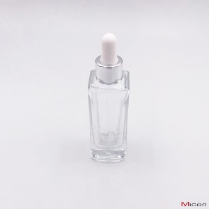 Frasco de vidrio transparente de 40 ml con cuentagotas