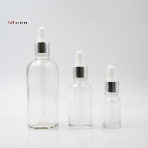 5-100 ml skaidraus stiklo buteliukas su lašintuvu